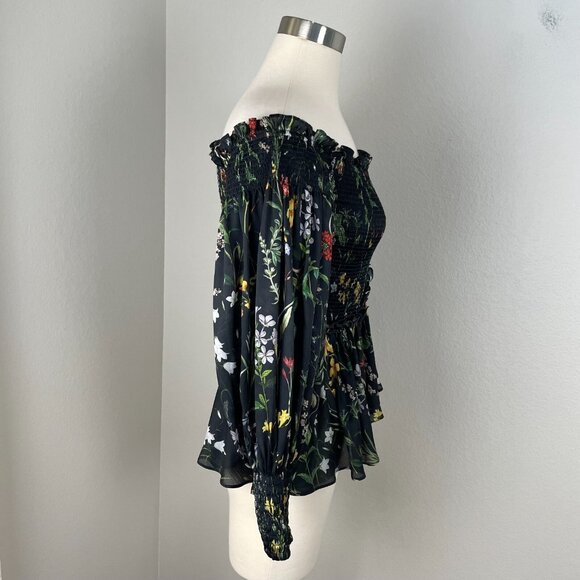 Alexis Womens Small Floral Smocked Off The Shoulder Blouse Peplum Shirt Top - Picture 7 of 11
